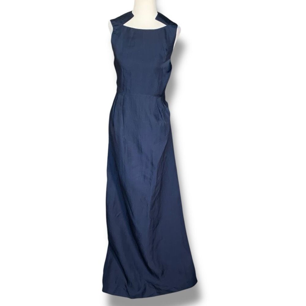 Theyskens’ Theory Navy Blue Evening Gown Open Shoulder Cutout Maxi Dress 0